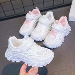 White Children's Leather Casual Shoes For Boy Girls Outdoor Running Sneakers Breathable Mesh Kids School Walking Sport Non Slip