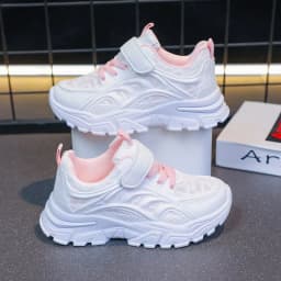 White Children's Leather Casual Shoes For Boy Girls Outdoor Running Sneakers Breathable Mesh Kids School Walking Sport Non Slip
