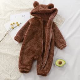 2026 Winter Baby Clothes Cute Cartoon Bear Baby Rompers Pajamas Infant Boy Girls Fleece Hooded Zipper Jumpsuit 0-36 Months