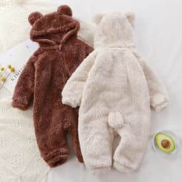 2026 Winter Baby Clothes Cute Cartoon Bear Baby Rompers Pajamas Infant Boy Girls Fleece Hooded Zipper Jumpsuit 0-36 Months
