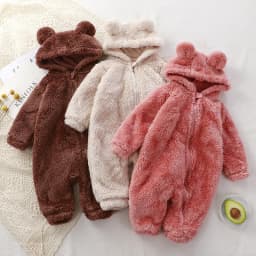 2026 Winter Baby Clothes Cute Cartoon Bear Baby Rompers Pajamas Infant Boy Girls Fleece Hooded Zipper Jumpsuit 0-36 Months