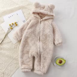 2026 Winter Baby Clothes Cute Cartoon Bear Baby Rompers Pajamas Infant Boy Girls Fleece Hooded Zipper Jumpsuit 0-36 Months
