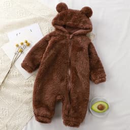 2026 Winter Baby Clothes Cute Cartoon Bear Baby Rompers Pajamas Infant Boy Girls Fleece Hooded Zipper Jumpsuit 0-36 Months