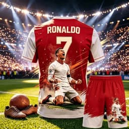 CR7 Ronaldo No.7 Theme Soccer Outfit Adult Children 3D Print Jersey Shorts Two Piece Sports Suit For Fans parent-child Clothing