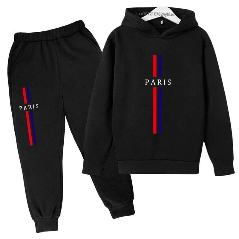 Kids Autumn Spring Casual Paris Print 2pcs Hoodie+Pants Tracksuits 2-13Years Boys Girls Fashion Streetwear Children Clothes Sets