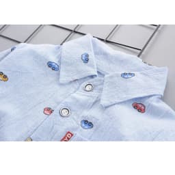 2-5 Years Spring Autumn Comfortable Casual Boys Clothing Set 2 Color Cartoon Car Full Sleeve Shirt + Jeans 2Pcs Outfit For Kids