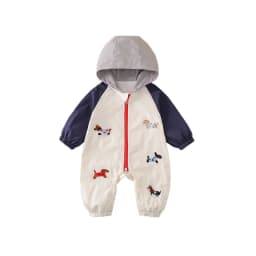 Spring Autumn Infant Baby Hooded Romper Cute Dog Embroidery Zipper Baby Clothes Long Sleeve Newborn Windproof Jumpsuit