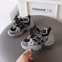 Thick-soled Children's Sports Shoes Autumn Leather Fashion Girl's Running Shoes Boys' Casual Shoes Lace-up Soft Sole Kids Shoes
