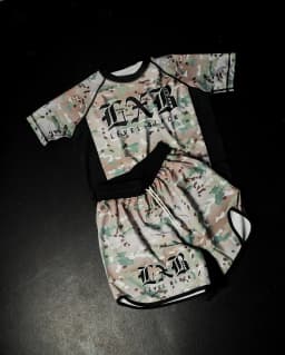 2025 New LXB Level Black Camo Gym Set Men's Quick Drying Rash Guard & Shorts Breathable MMA Training Suit Streetwear Sportswear
