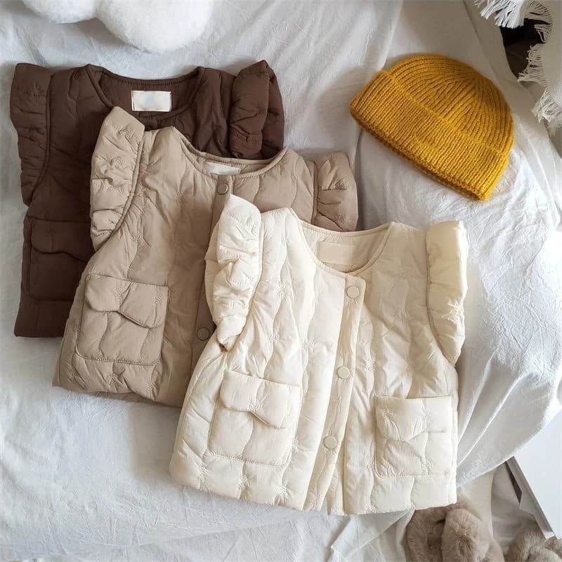 MJ2771 Girls Fashionable Vest Baby Stylish Small Style Shoulder Pad Versatile Warm Flying Sleeve Vest Outerwear