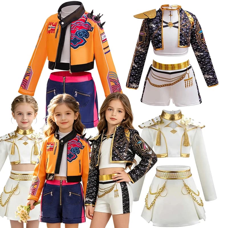 Girls Idol Stage Costume Kids Hip Hop Jazz Dance Outfit Crop Top Jacket Skirt Shorts Concert Performance Cosplay Suits