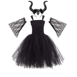 Little Kids Black Evil Witch Maleficent Fancy Dress Full Accessories Horns Wings Staff For Trick Or Treat School Stage Costume