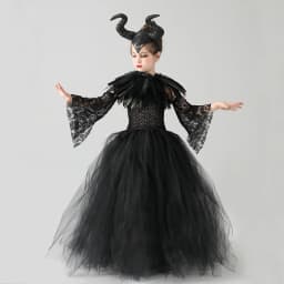Little Kids Black Evil Witch Maleficent Fancy Dress Full Accessories Horns Wings Staff For Trick Or Treat School Stage Costume