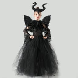 Little Kids Black Evil Witch Maleficent Fancy Dress Full Accessories Horns Wings Staff For Trick Or Treat School Stage Costume