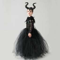 Little Kids Black Evil Witch Maleficent Fancy Dress Full Accessories Horns Wings Staff For Trick Or Treat School Stage Costume