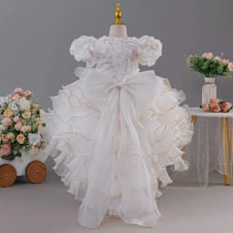 Girls' birthday dress 2026 New Girls' Puff Sleeve Train Princess Dress Elegant wedding flower girl dress Carnival Choir Fashion