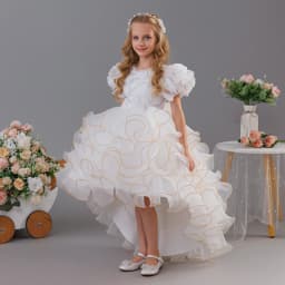 Girls' birthday dress 2026 New Girls' Puff Sleeve Train Princess Dress Elegant wedding flower girl dress Carnival Choir Fashion
