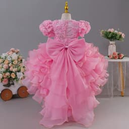 Girls' birthday dress 2026 New Girls' Puff Sleeve Train Princess Dress Elegant wedding flower girl dress Carnival Choir Fashion