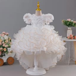 Girls' birthday dress 2026 New Girls' Puff Sleeve Train Princess Dress Elegant wedding flower girl dress Carnival Choir Fashion