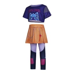 Girls Korean Trendy Singer Costume 2Pcs Purple Top+Yellow Skirt 3D PrintLeggings Birthday Party Dance Performance Girl Uniform