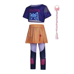 Girls Korean Trendy Singer Costume 2Pcs Purple Top+Yellow Skirt 3D PrintLeggings Birthday Party Dance Performance Girl Uniform