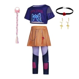 Girls Korean Trendy Singer Costume 2Pcs Purple Top+Yellow Skirt 3D PrintLeggings Birthday Party Dance Performance Girl Uniform