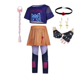 Girls Korean Trendy Singer Costume 2Pcs Purple Top+Yellow Skirt 3D PrintLeggings Birthday Party Dance Performance Girl Uniform