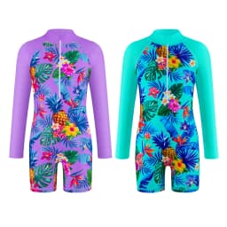 Girls' swimsuit Little Girl Long Sleeve Front Zipper Swimwear Kids Single suits and cut 4-12 Years Children One Piece Swim suits