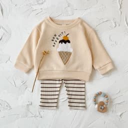 2Pcs Set New Baby Clothes Infantil Newborn Baby Outfits Clothes Ice Cream Patchwork Top+Stripe Trousers Set 0-3Y