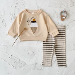 2Pcs Set New Baby Clothes Infantil Newborn Baby Outfits Clothes Ice Cream Patchwork Top+Stripe Trousers Set 0-3Y