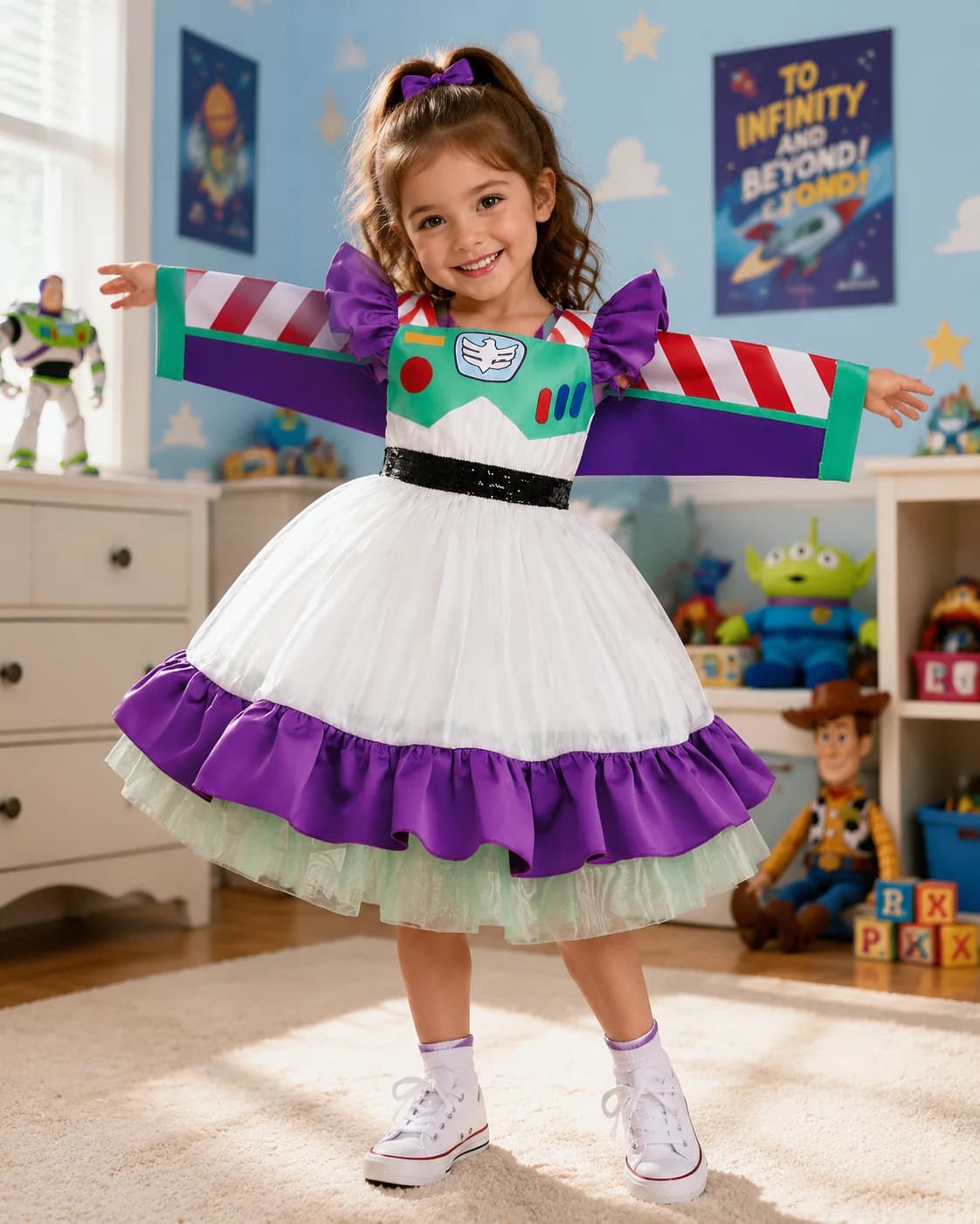 New Girl's Casual Dress Cartoon Anime Girl Same Style Little Flying Sleeve Dress Carnival 3-10 Years Old