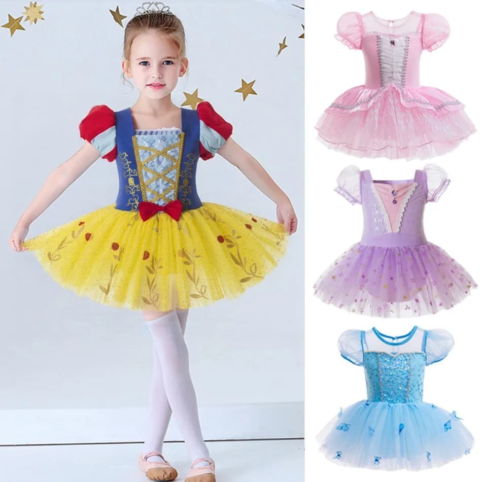 Kids Puff Sleeve Embroidered Tulle Ballet Tutu Dress Multi Colors Girls Dancewear for Competition and Holiday Dress Up XMZ65