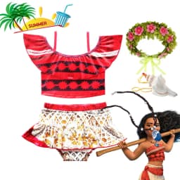 2025 Summer Time Swimming Suit for Little Girl Princess Beach Bikini Two Pieces Moana Inspired Ruffled Suspendered Swimsuit