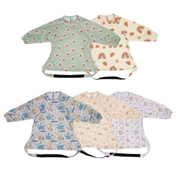Elinfant New 1 Pc Table Use Polyester Waterproof Fashion Printed Snap Buttons Design Long Sleeve Mess Proof Baby Feeding Bib