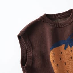 Children Baby Knitted Coffee Brown Vest Spring Cartoon Strawberry Fruit Pattern Sleeveless Sweater Top for 1-6 Years Old Kids