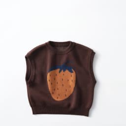 Children Baby Knitted Coffee Brown Vest Spring Cartoon Strawberry Fruit Pattern Sleeveless Sweater Top for 1-6 Years Old Kids