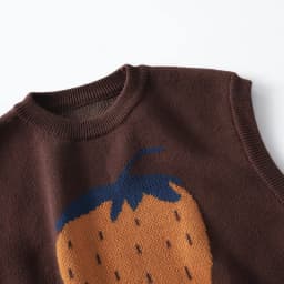 Children Baby Knitted Coffee Brown Vest Spring Cartoon Strawberry Fruit Pattern Sleeveless Sweater Top for 1-6 Years Old Kids