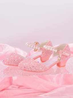 Girls' Princess Style High Heel Shoes With Shiny Star Pendant Decoration, Suitable For Dress And Birthday Party