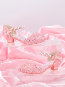 Girls' Princess Style High Heel Shoes With Shiny Star Pendant Decoration, Suitable For Dress And Birthday Party