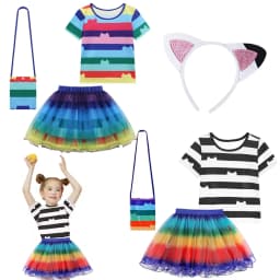 Kids Gabby Doll House Cosplay Stripe T-shirt Rainbow Skirt Bag Sets Girls Carnival Birthday Party Clothing Children Fancy Suits