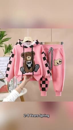 2-8 Years Spring Autumn Girls Clothing Set Cartoon Embroidered Bear Pattern Hoodies Sweatshirt+ Pants 2Pcs Outfit Suit For Kids
