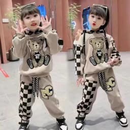 2-8 Years Spring Autumn Girls Clothing Set Cartoon Embroidered Bear Pattern Hoodies Sweatshirt+ Pants 2Pcs Outfit Suit For Kids