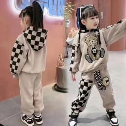2-8 Years Spring Autumn Girls Clothing Set Cartoon Embroidered Bear Pattern Hoodies Sweatshirt+ Pants 2Pcs Outfit Suit For Kids