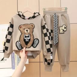 2-8 Years Spring Autumn Girls Clothing Set Cartoon Embroidered Bear Pattern Hoodies Sweatshirt+ Pants 2Pcs Outfit Suit For Kids