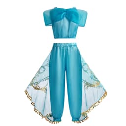 Girls Princess Jasmine Cosplay Costume Set Kids Arabian Outfit With Wig Crown Lamp Halloween Carnival Birthday Party Fancy Dress
