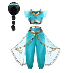Girls Princess Jasmine Cosplay Costume Set Kids Arabian Outfit With Wig Crown Lamp Halloween Carnival Birthday Party Fancy Dress