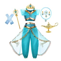 Girls Princess Jasmine Cosplay Costume Set Kids Arabian Outfit With Wig Crown Lamp Halloween Carnival Birthday Party Fancy Dress