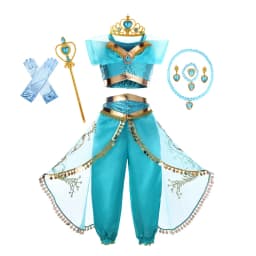 Girls Princess Jasmine Cosplay Costume Set Kids Arabian Outfit With Wig Crown Lamp Halloween Carnival Birthday Party Fancy Dress