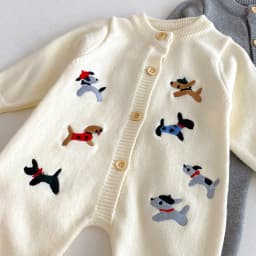 Autumn baby Clothes, Infant One-Piece Dress for Girls, Knitted Crawling Suit with Dog Pattern, Outdoor Wear