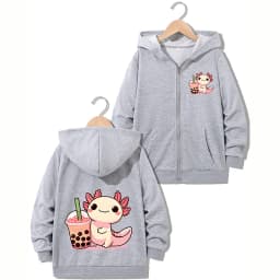 Funny Stylish Casual Hoodie Axolotl Jacket for Boys Girls Zipper Spring and Autumn Trendy Animal Cartoon Sweatshirts Zip Up